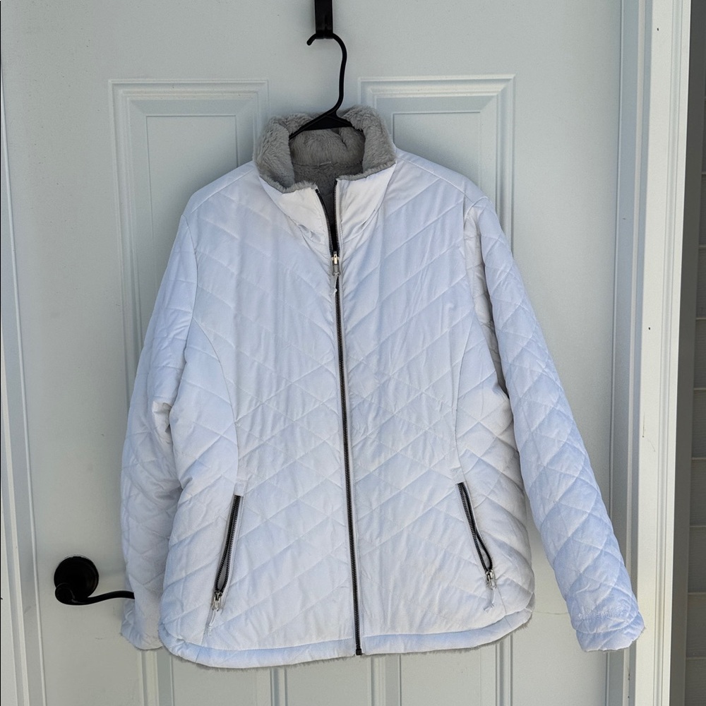 White Quilted Jacket with Gray Lining